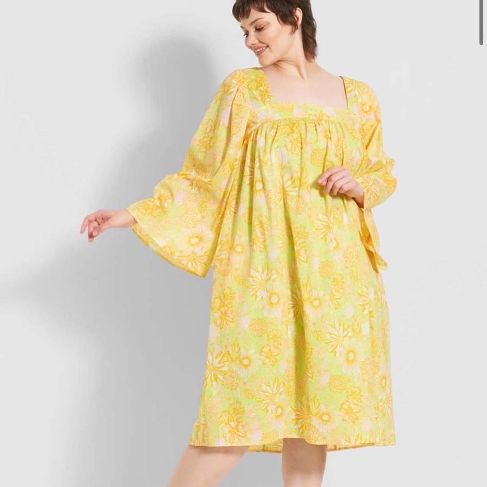🌼NWT HIGH END MODCLOTH LINE MOD HIPPIE COTTON BOHO FLORAL 1960’s DRESS SIZE 1X - Picture 2 of 11